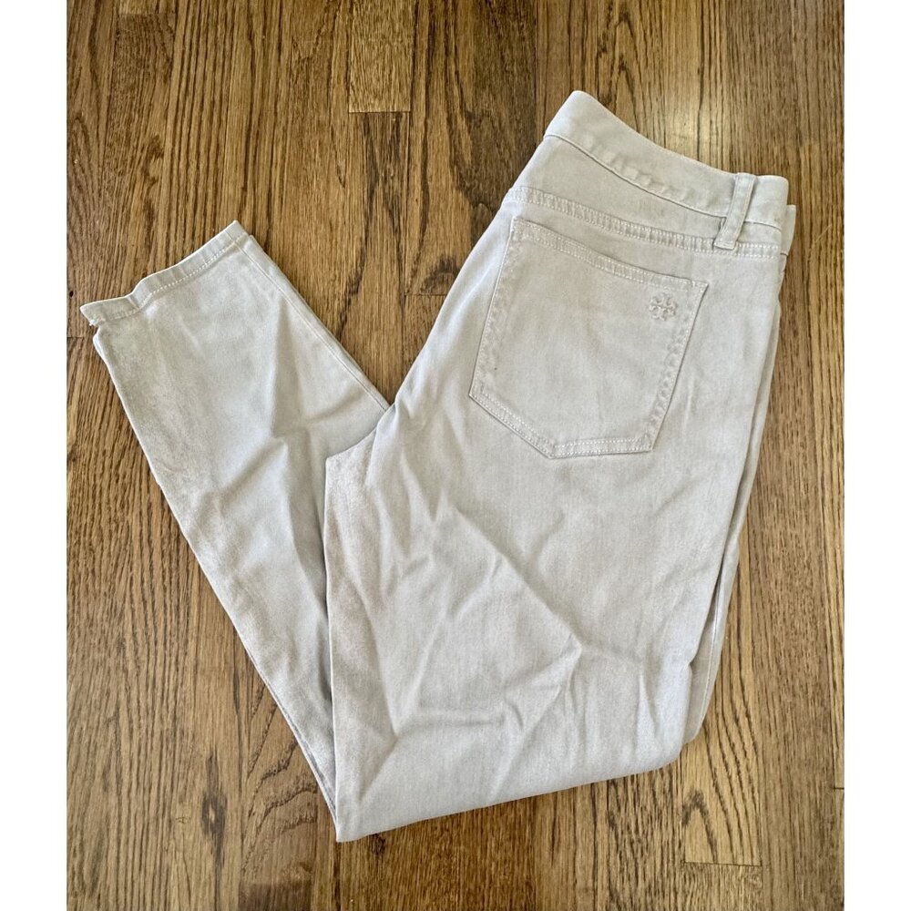 Tory Burch Izzy Zip Ankle Skinny Jeans Size 32 Beige Slim Fit
